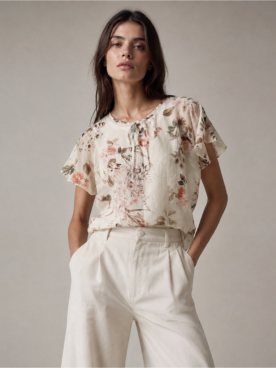 Tops - Printed Silk Lace Blouse